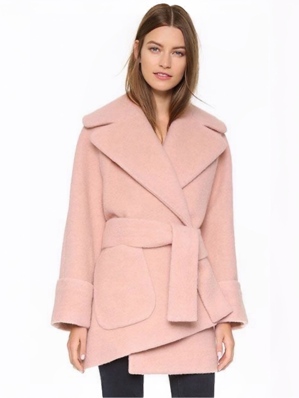 Carven Pink Asymmetric Oversized Wool Blend Wrap Belted Coat Sz 36 MSRP $1050